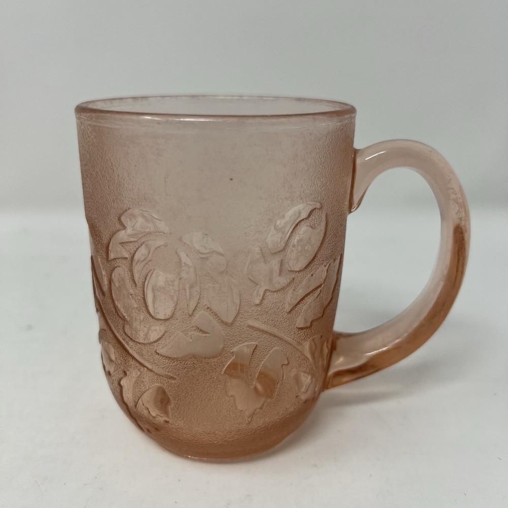 Arcoroc Coffee Cup France Vintage Frosted Pink Rosealine Rose Set Of 8 - Picture 3 of 5